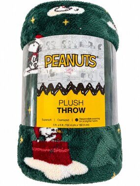 Peanuts Plush Throw Blanket Green Red White